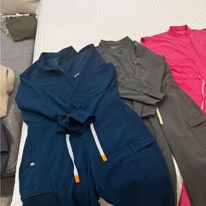 Figs Women's Jumpsuit Bundle  in teal and Khaki/Olive - pink SOLD